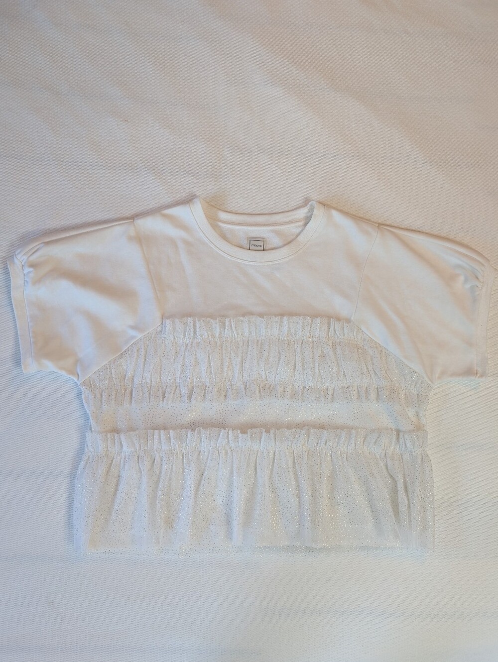 NEW Anthropologie Maeve Smocked Ruffled Sweatshirt White Gold M